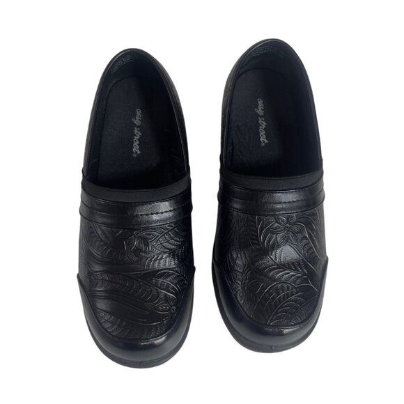 Easy Street Slip On Clogs Womens Size 10 Black Embossed Leather - Picture 2 of 10